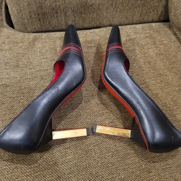 Escada Black and Red Square Toed Heels size 6B - Picture 5 of 9